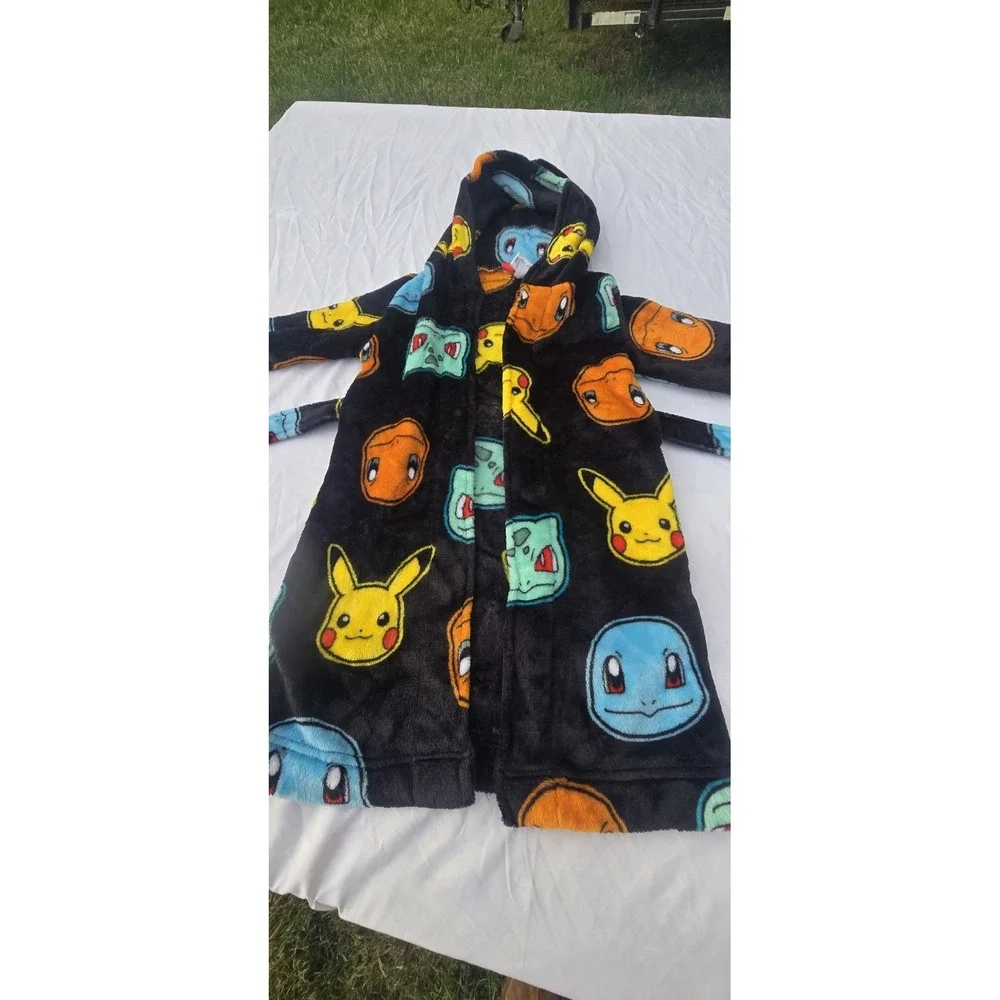 Pokemon Pikachu Character Plush Fleece Hooded Bathrobe Robe Kids Boys 6/7